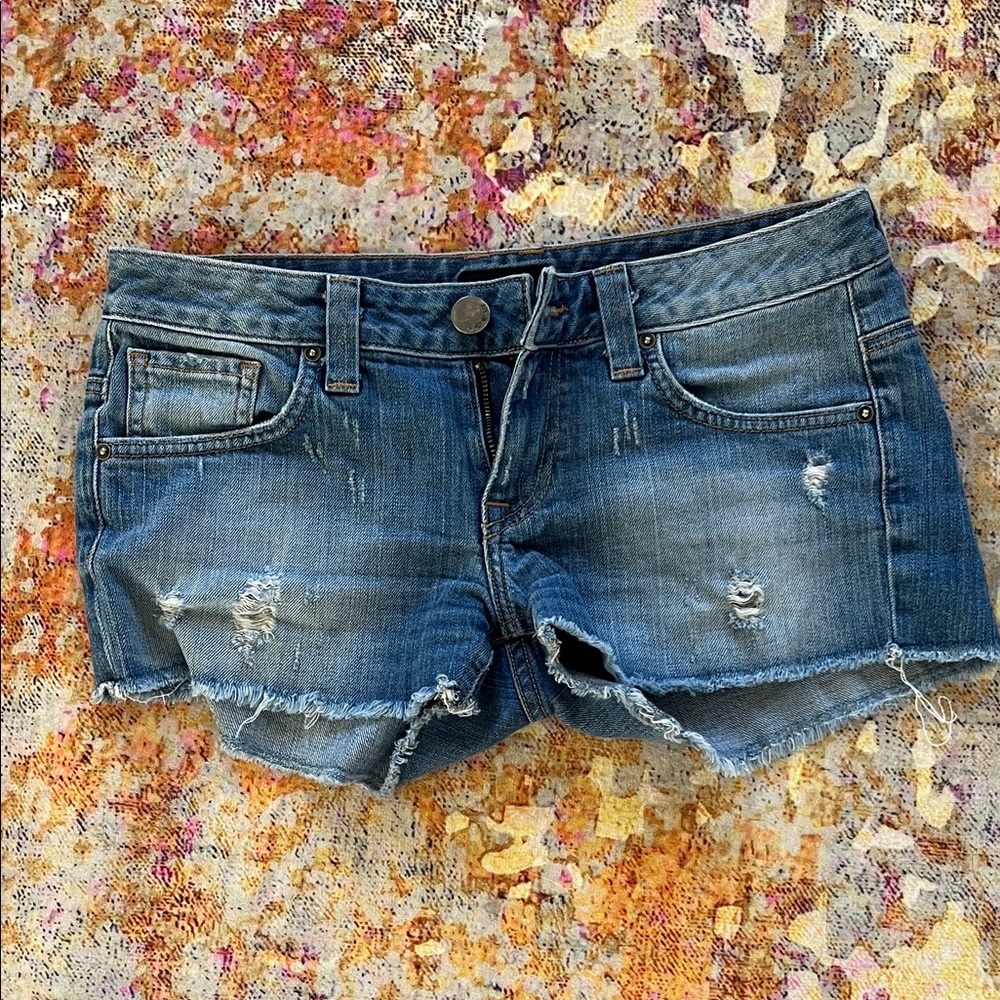 bebe Blue Distressed Jean Shorts
